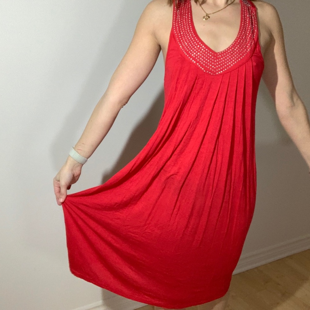 Red dress with silver beads
